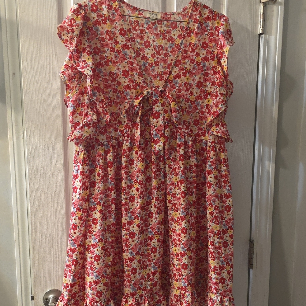 Umgee Red and White Floral Midi Dress